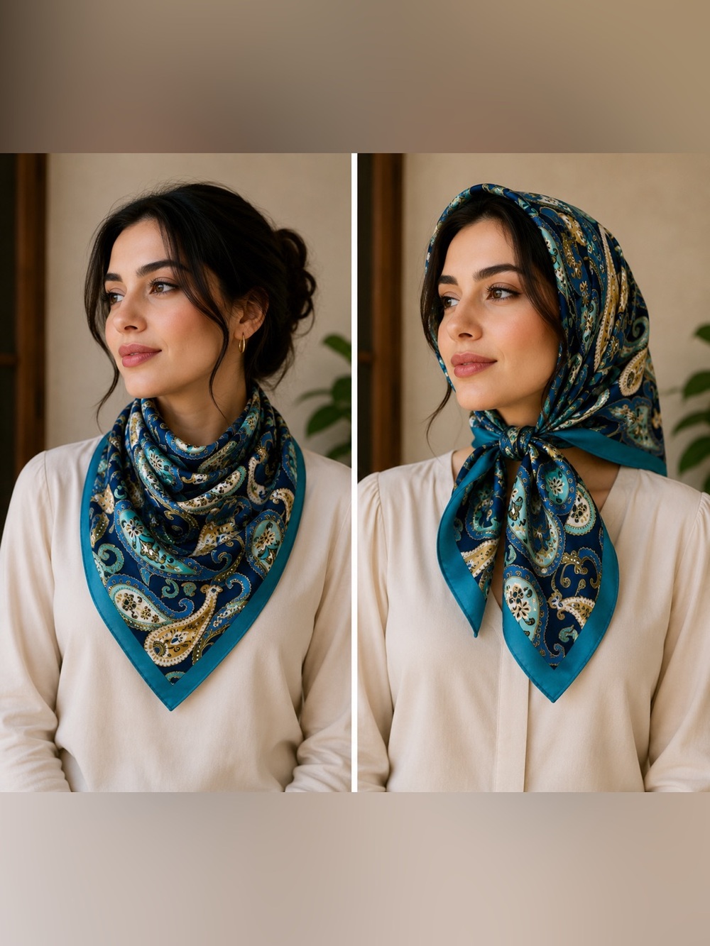 Adrienne Landau Teal & Navy Paisley Silk-Feel Square Scarf
